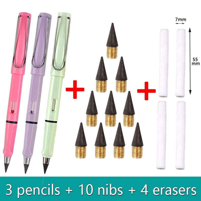 17pcs/Set Infinity Pencils - No Sharpening, No Ink, Kawaii Unlimited Writing Pens for School and Art