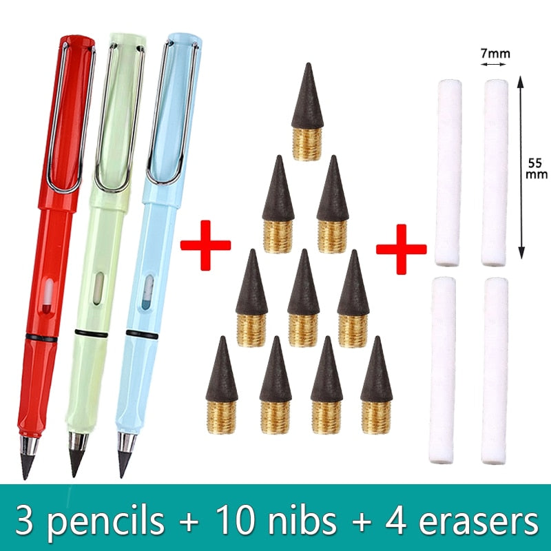 17pcs/Set Infinity Pencils - No Sharpening, No Ink, Kawaii Unlimited Writing Pens for School and Art
