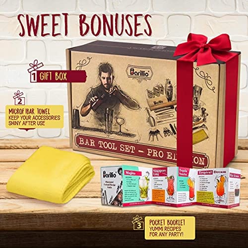 Barillio Cocktail Shaker Set Bartender Kit with Travel Bag - Premium Mixology Gear