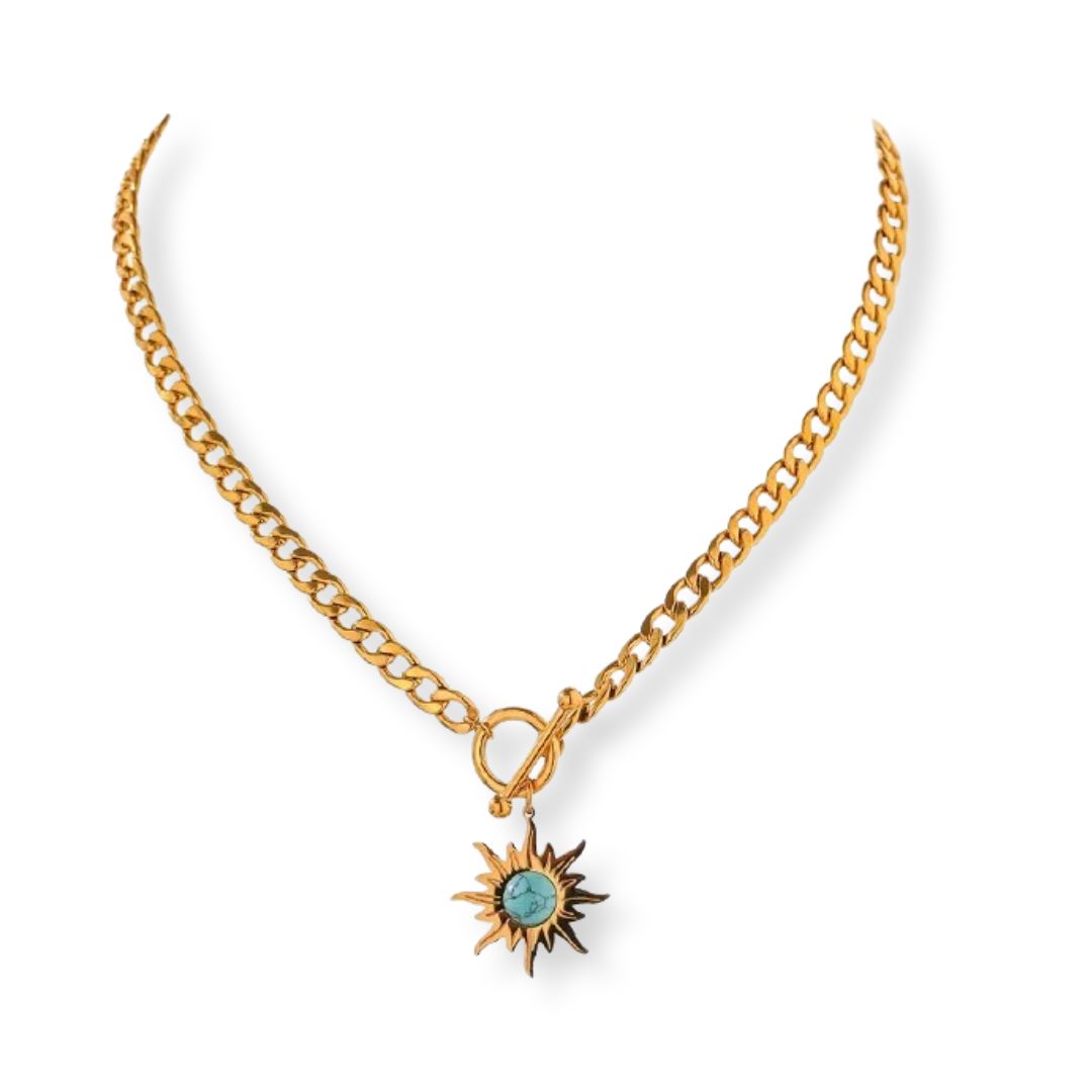 Astra Sun Pendant Necklace - 18k Gold Plated Turquoise Design