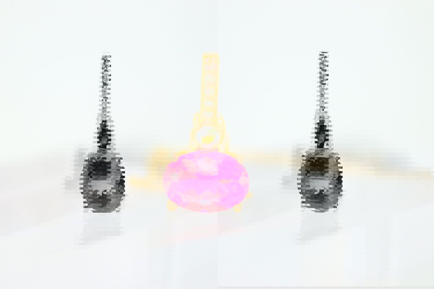 14k Pink and Green Tourmaline Solitaire Pendant Necklace