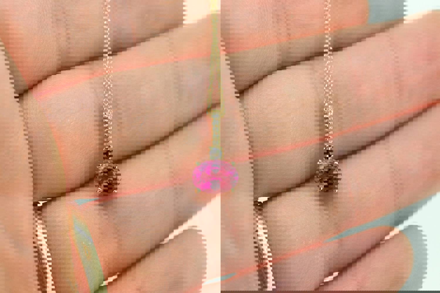 14k Pink and Green Tourmaline Solitaire Pendant Necklace