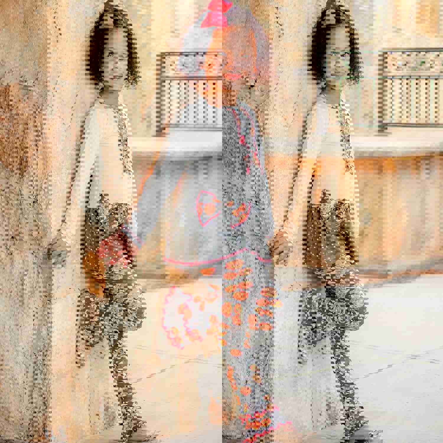 AnnLoren Girls Vintage Floral Polka Dots Tunic & Ruffle Pant Clothing Set