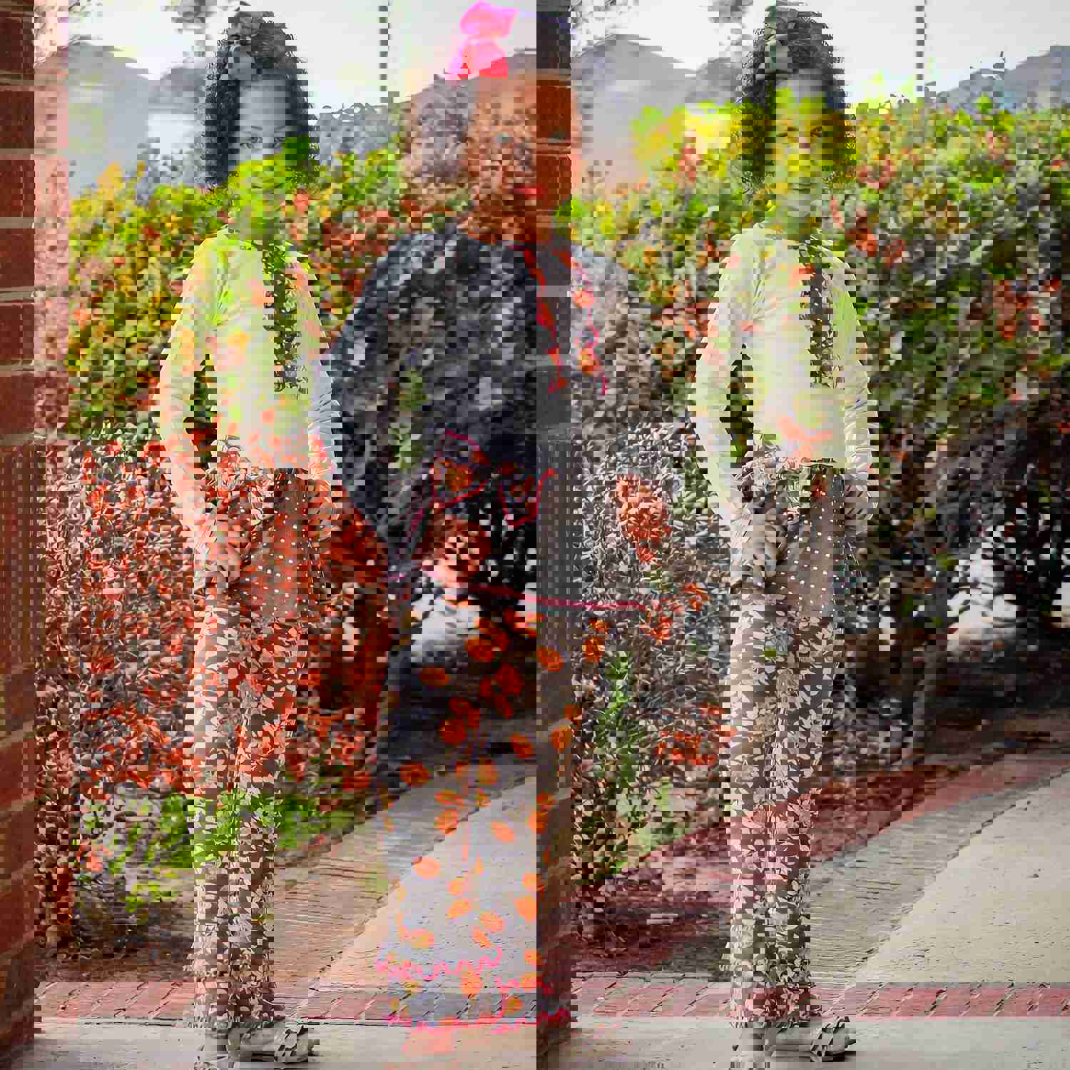 AnnLoren Girls Vintage Floral Polka Dots Tunic & Ruffle Pant Clothing Set