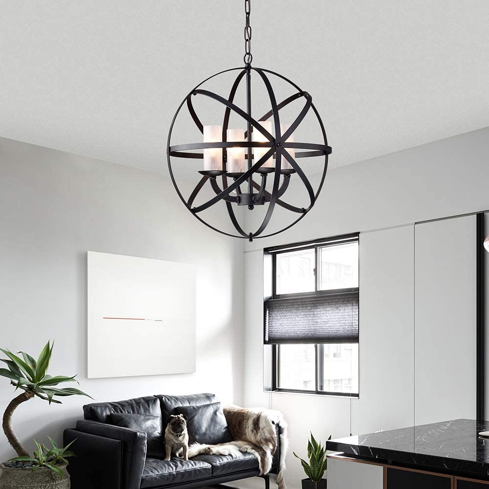 Mandisa 4-light Black-finish 18-inch Globe Chandelier