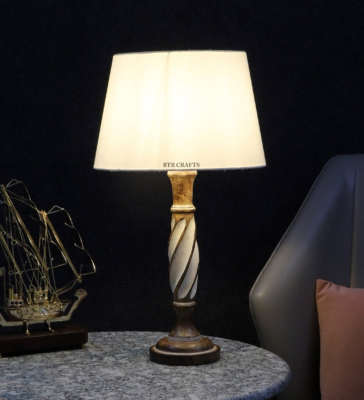 BTR CRAFTS Twister Wooden Table Lamp (Bulb not Included)