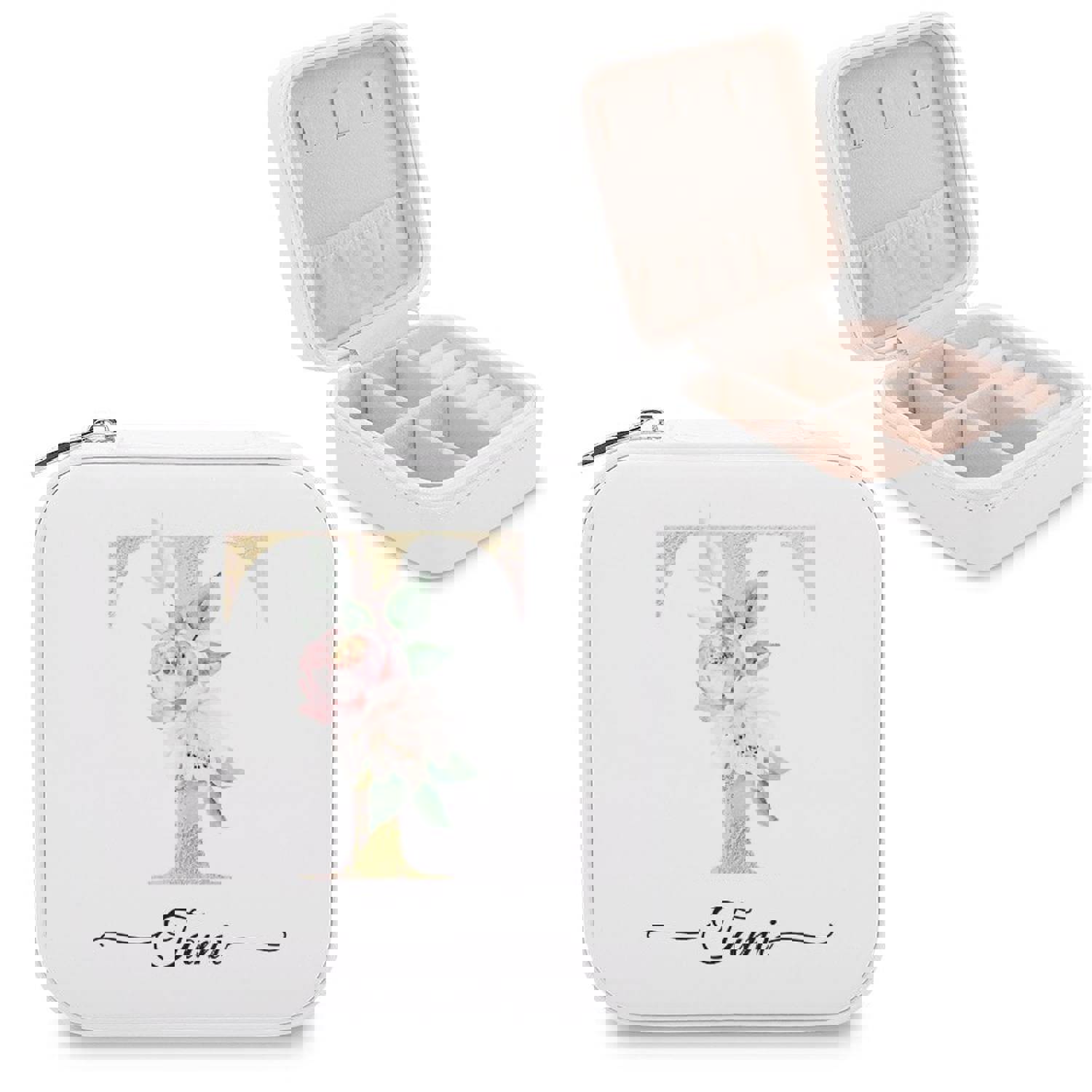 Custom Name & Initials Travel Makeup Box Jewelry Storage Organizer for Women