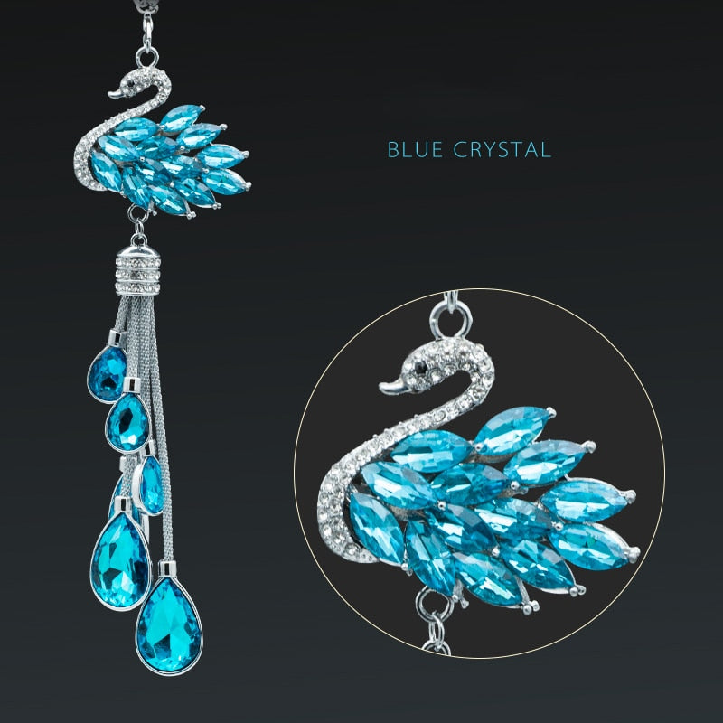 Luxury Rhinestone Swan Rear View Mirror Hanging Pendant for Women