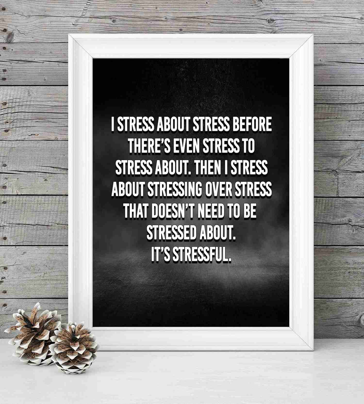 I Stress About Stress-Its Stressful - Funny Typographic Wall Art Print - 8 x 10 - Ready To Frame