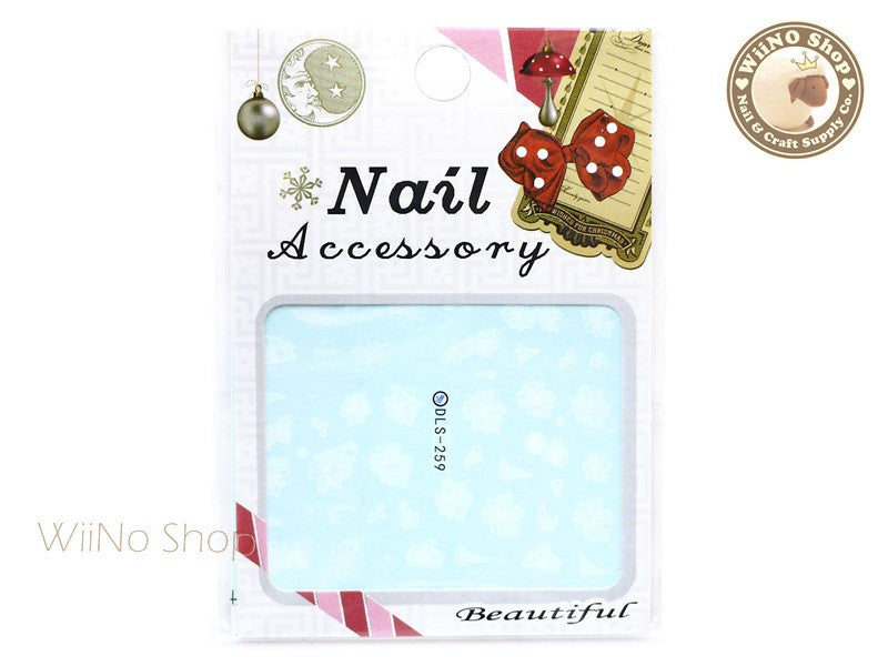 White Floral Water Slide Nail Art Decals - 1pc (DLS-259)