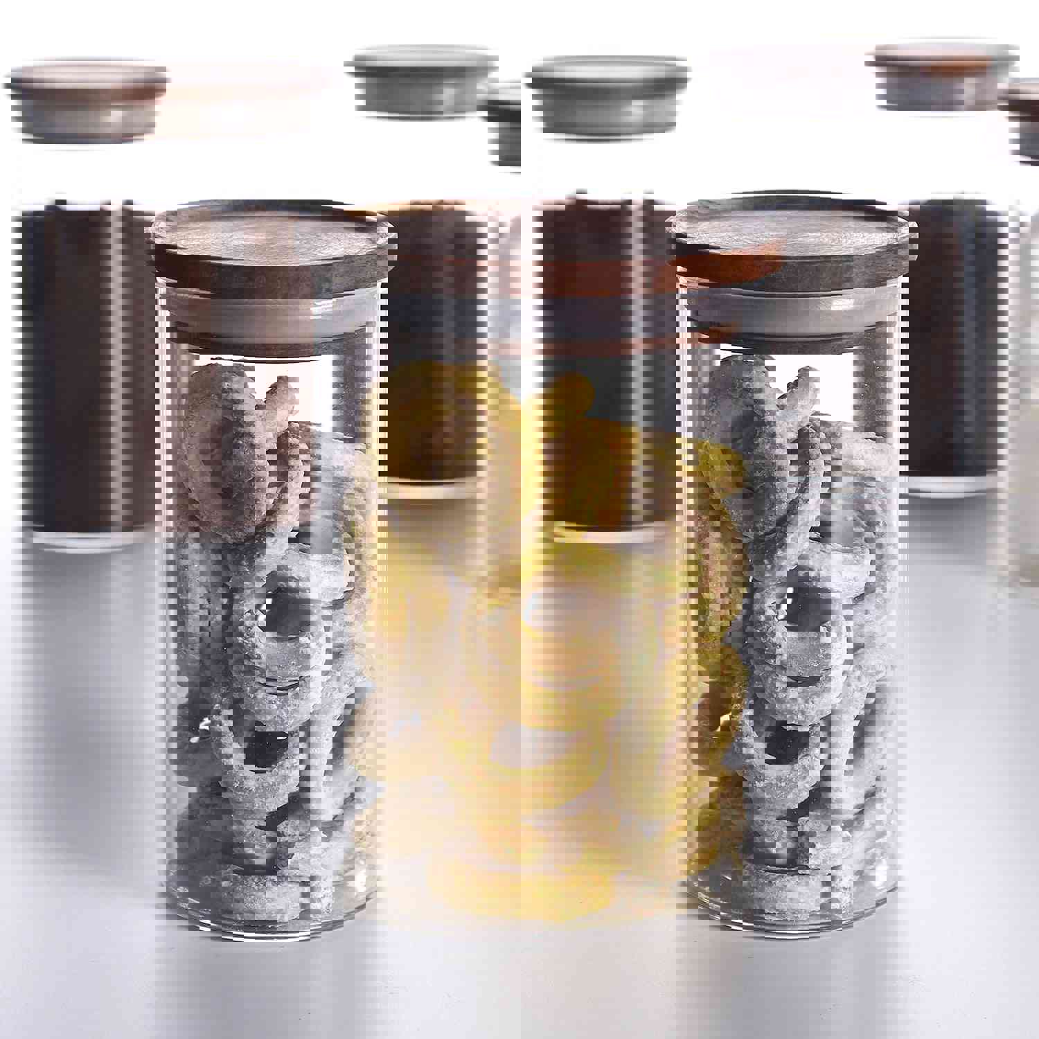 KKC Glass Airtight Food Storage Jar Containers with Wooden Lids, 25 FLoz (750 ML), Pack of 4