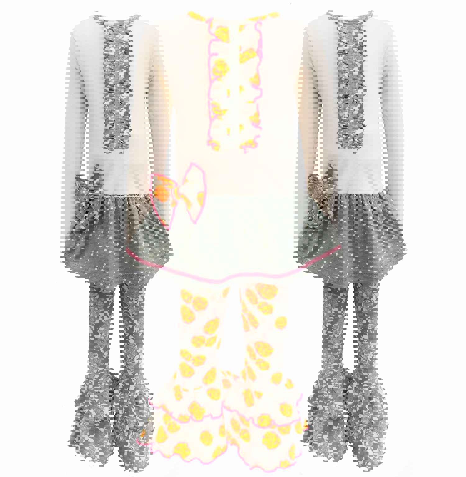 AnnLoren Girls Vintage Floral Polka Dots Tunic & Ruffle Pant Clothing Set