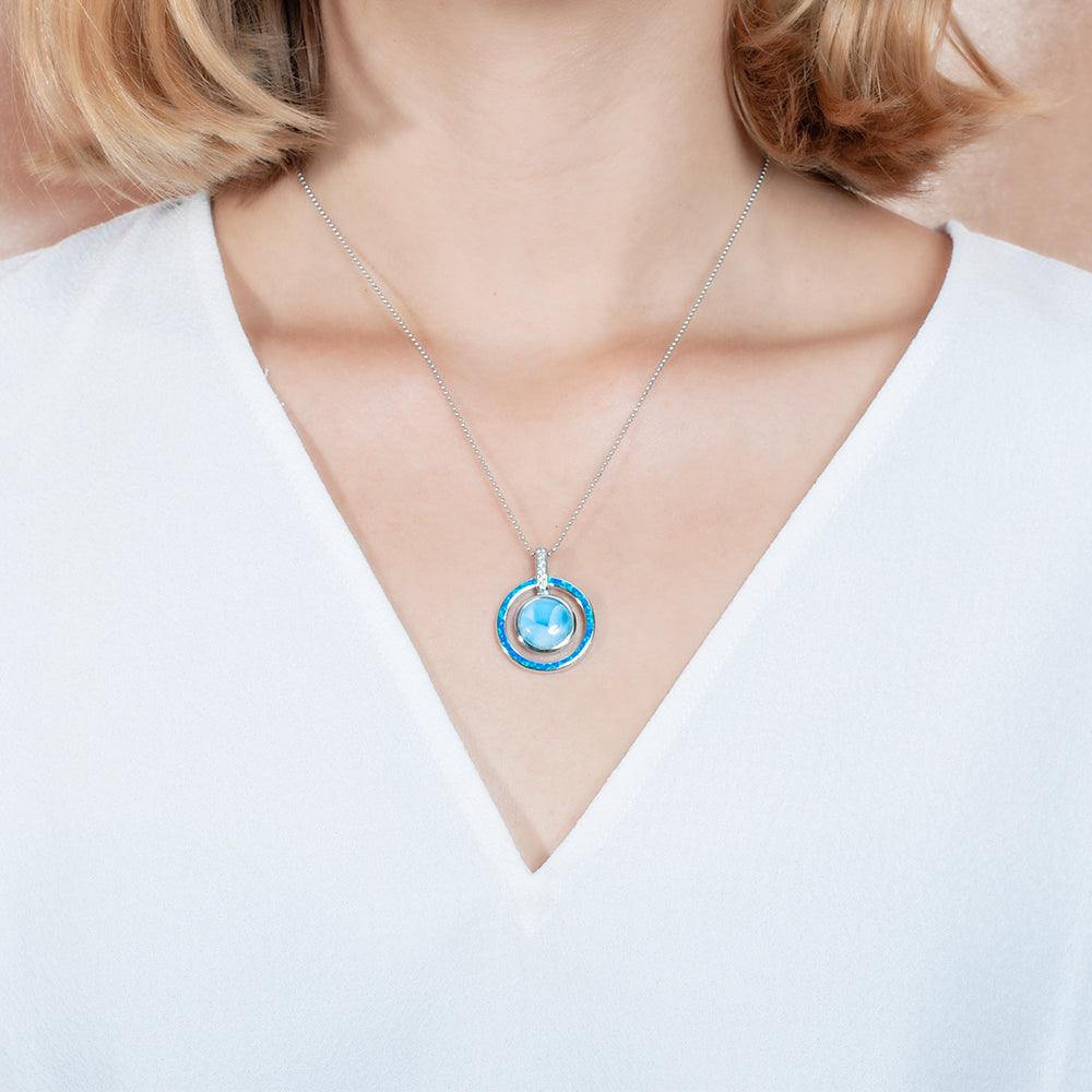 Larimar Saturn Spell Pendant - 925 Sterling Silver with Larimar, Topaz, and Opalite