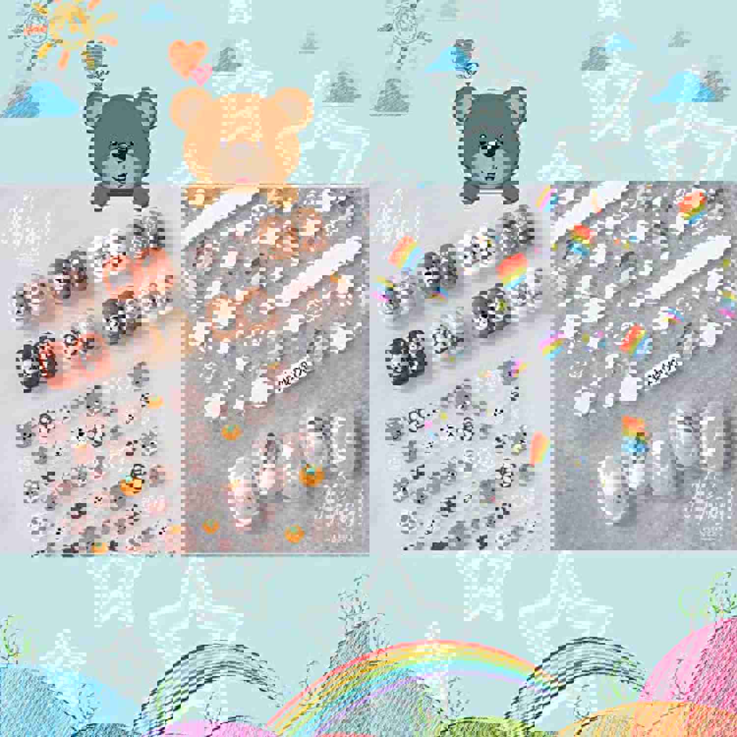 ACDE 5 Sheets Cute Cartoon Nail Art Stickers for Women, Girls, and Kids