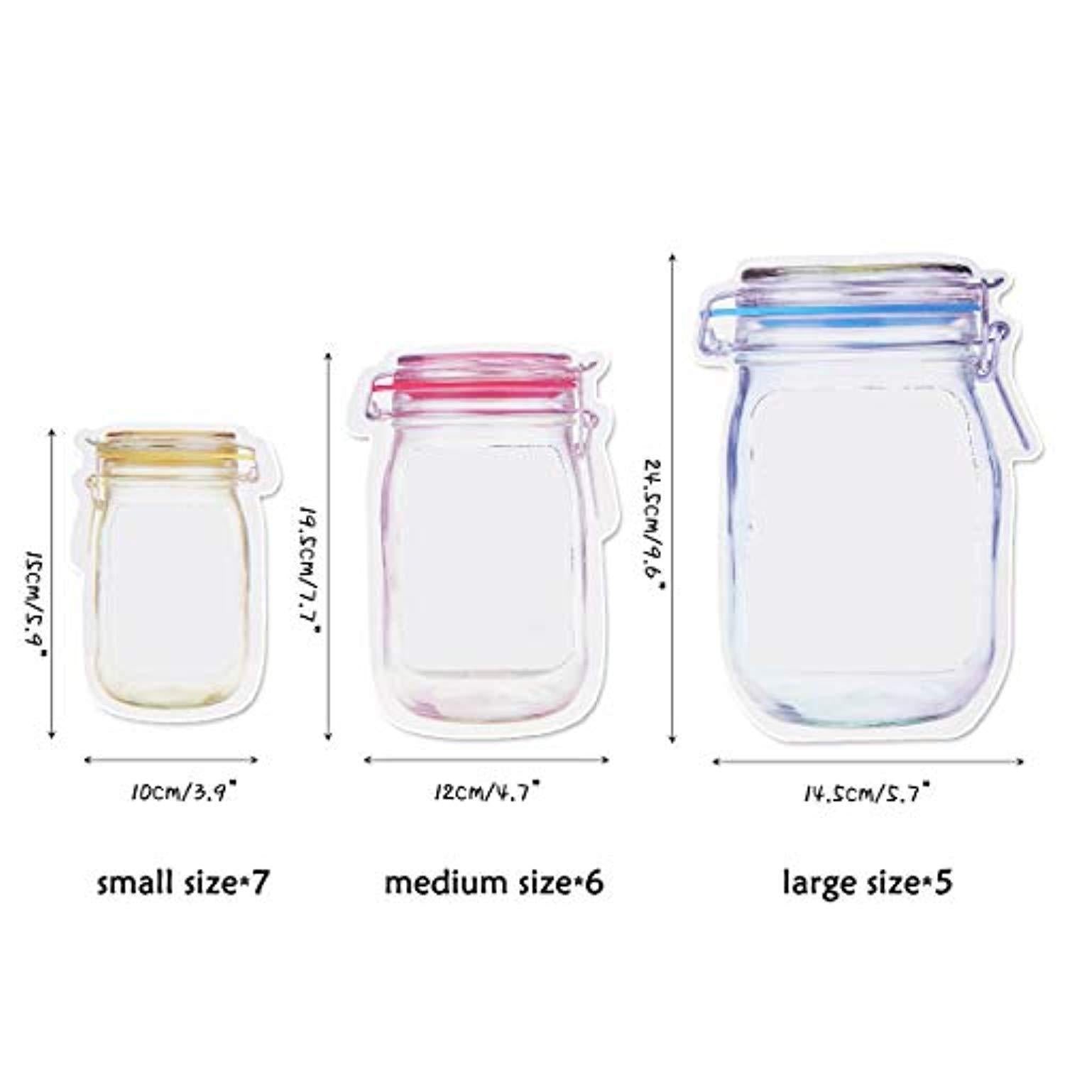 Total 18 Pieces Mason Jar Pattern Zipper Airtight Seal Bags Set - Reusable Food Storage Bags for Travel, Picnic, Camping