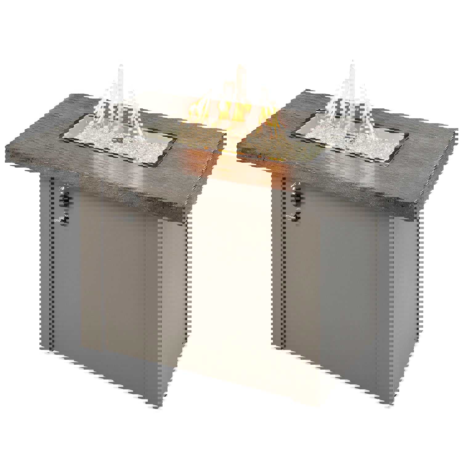 Outdoor Greatroom - Driftwood Havenwood Rectangular Gas Fire Pit Table with White Base