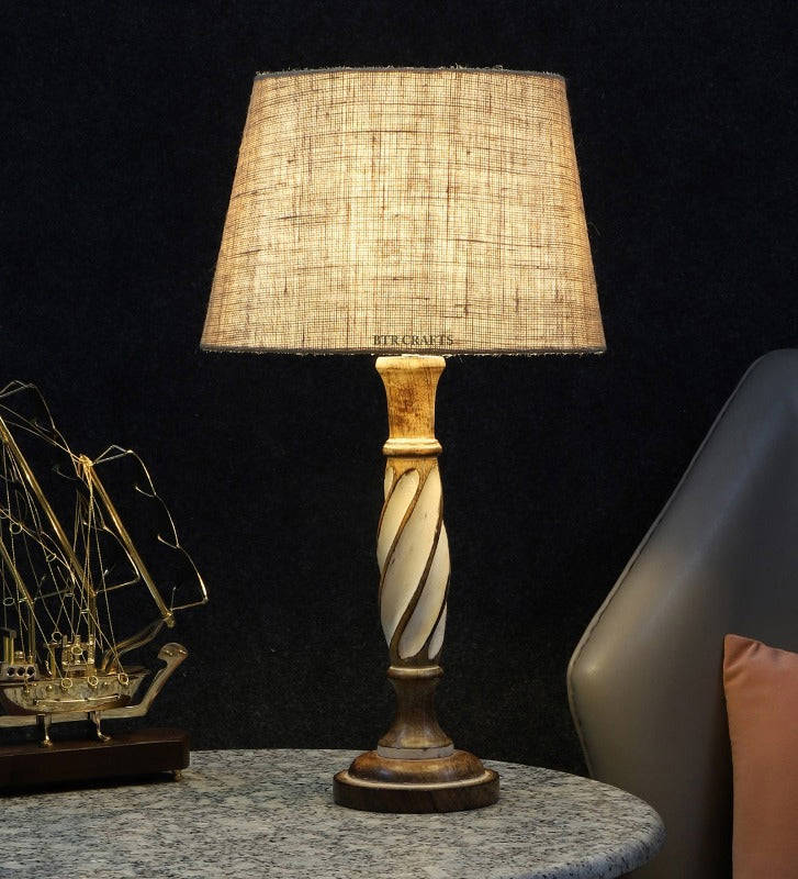 BTR CRAFTS Twister Wooden Table Lamp (Bulb not Included)