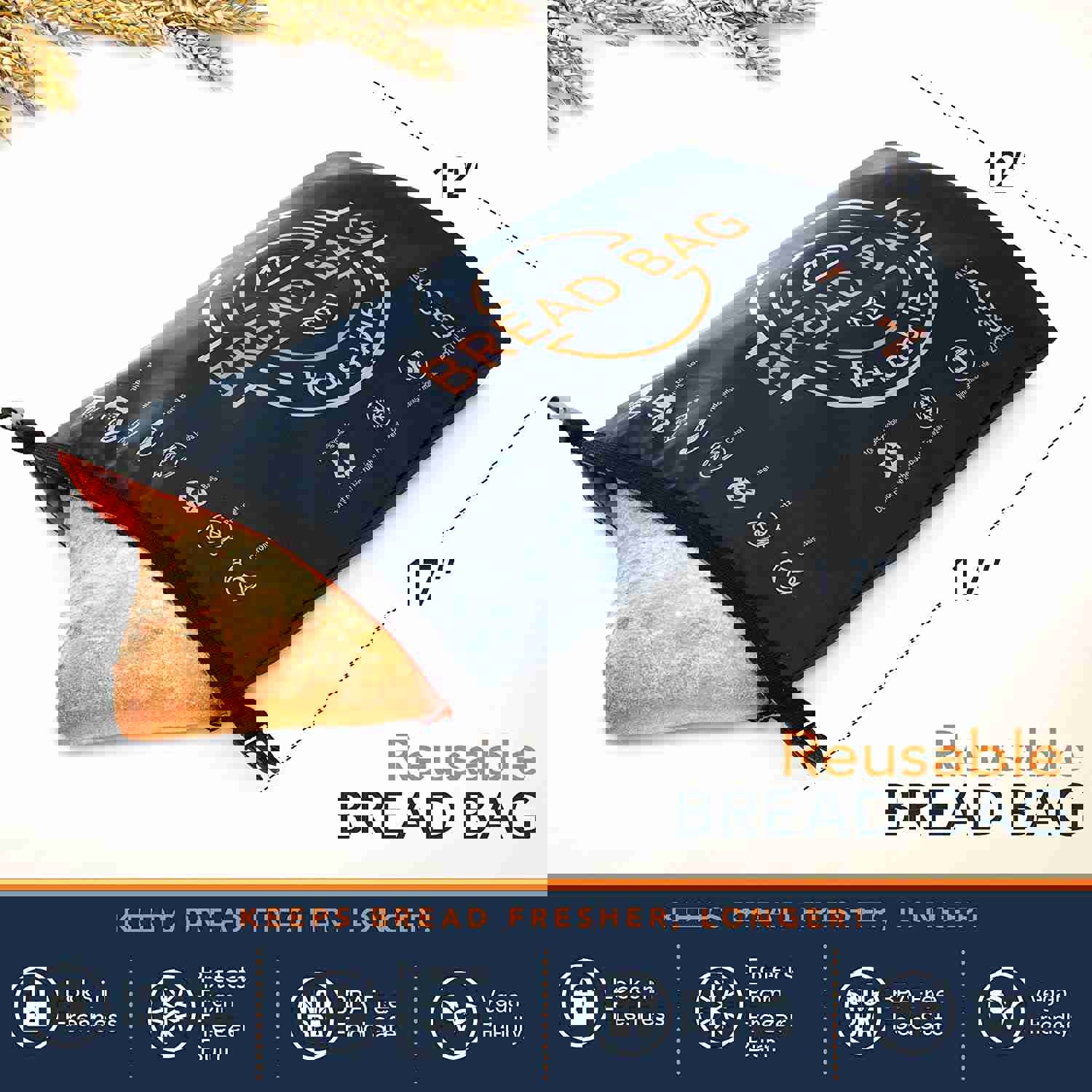 Linen Bread Bag - Reusable Freezer Bag for Homemade Bread