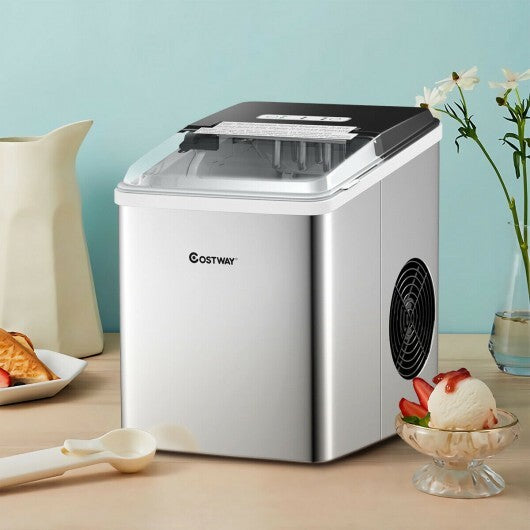 Stainless Steel 26 lbs/24H Self-Clean Countertop Ice Maker Machine