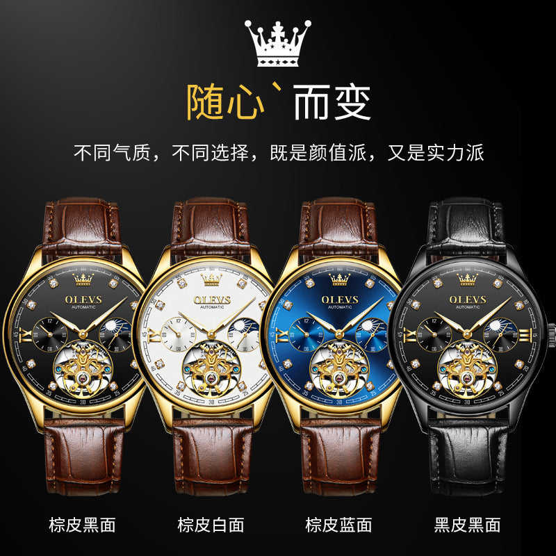OLEVS Automatic Mechanical Watch for Men - Skeleton Flywheel Business Watch 3601