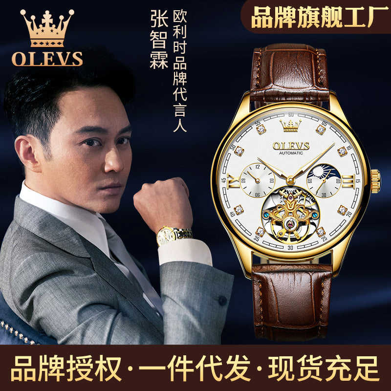 OLEVS Automatic Mechanical Watch for Men - Skeleton Flywheel Business Watch 3601