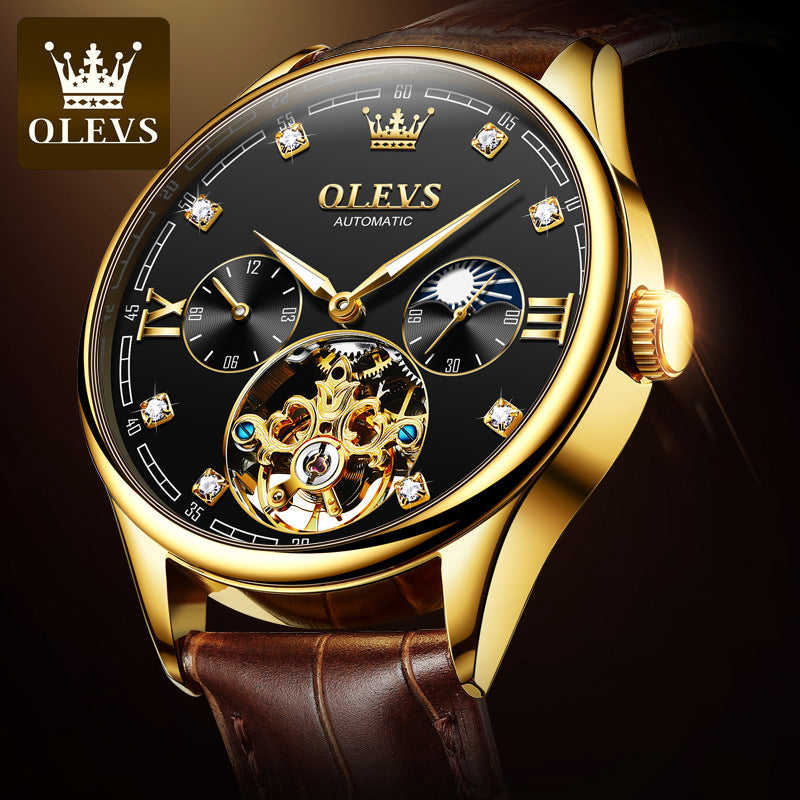 OLEVS Automatic Mechanical Watch for Men - Skeleton Flywheel Business Watch 3601