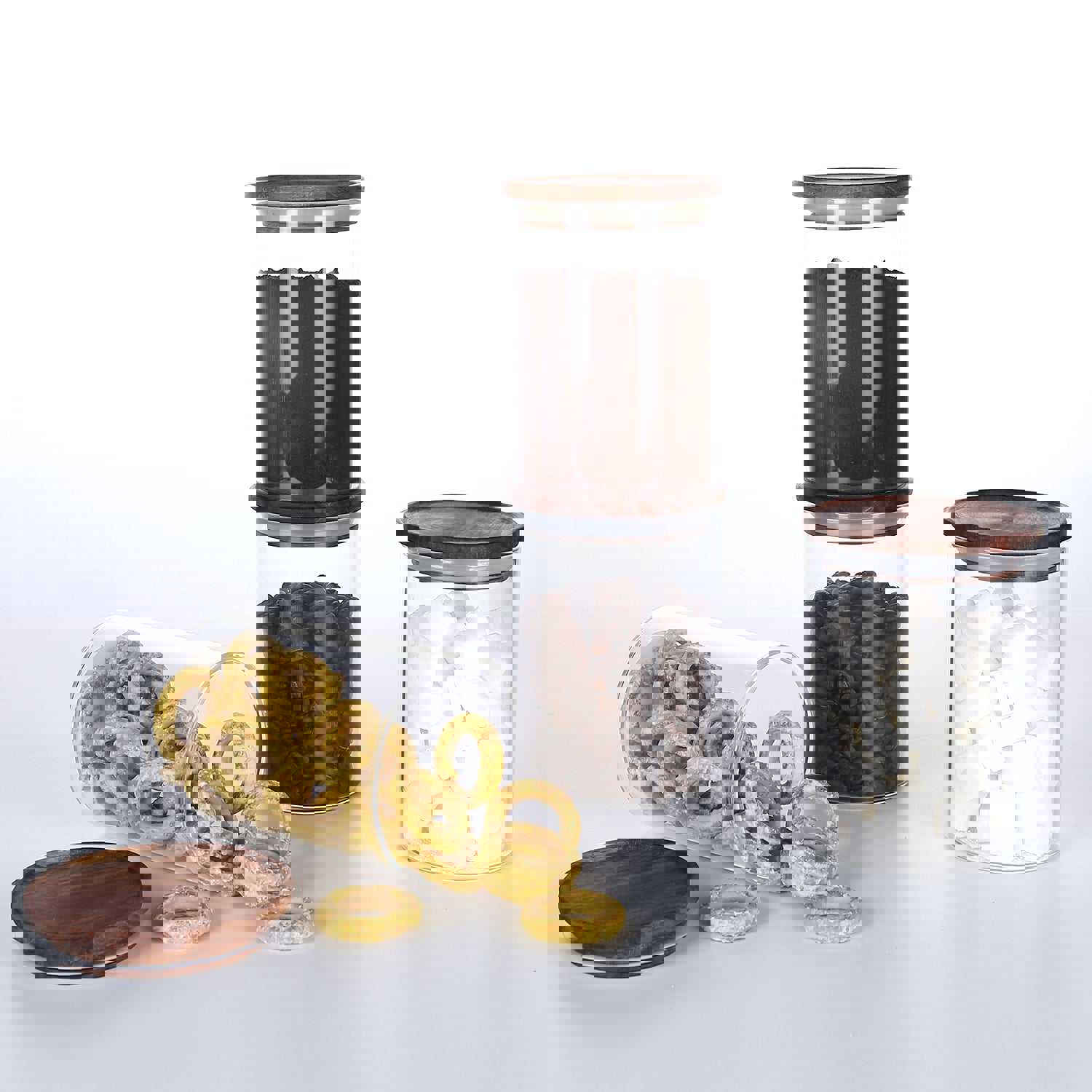 KKC Glass Airtight Food Storage Jar Containers with Wooden Lids, 25 FLoz (750 ML), Pack of 4