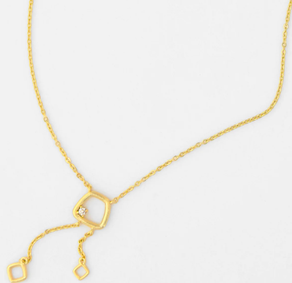 Chloey Short Chain Necklace with Open Square & Tassels