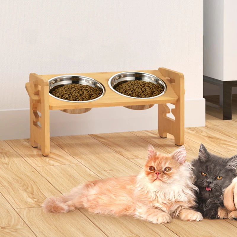 Adjustable Bamboo Pet Feeder for Health & Comfort