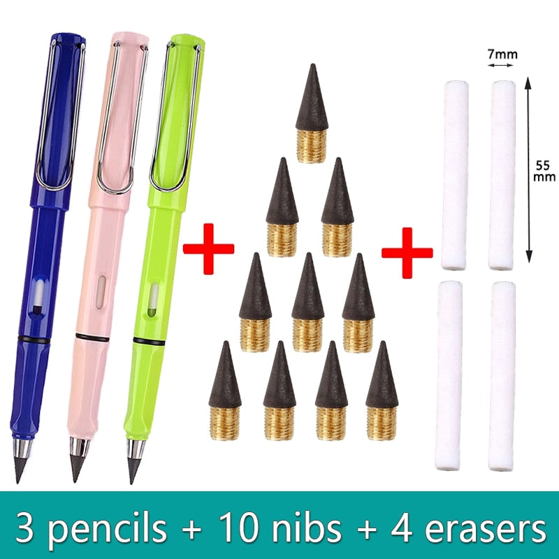 17pcs/Set Infinity Pencils - No Sharpening, No Ink, Kawaii Unlimited Writing Pens for School and Art