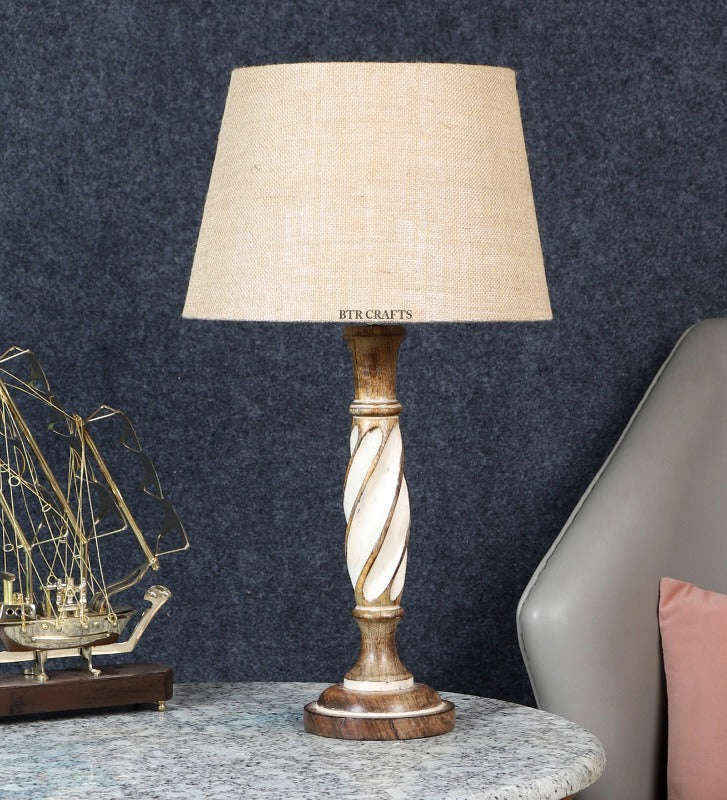 BTR CRAFTS Twister Wooden Table Lamp (Bulb not Included)