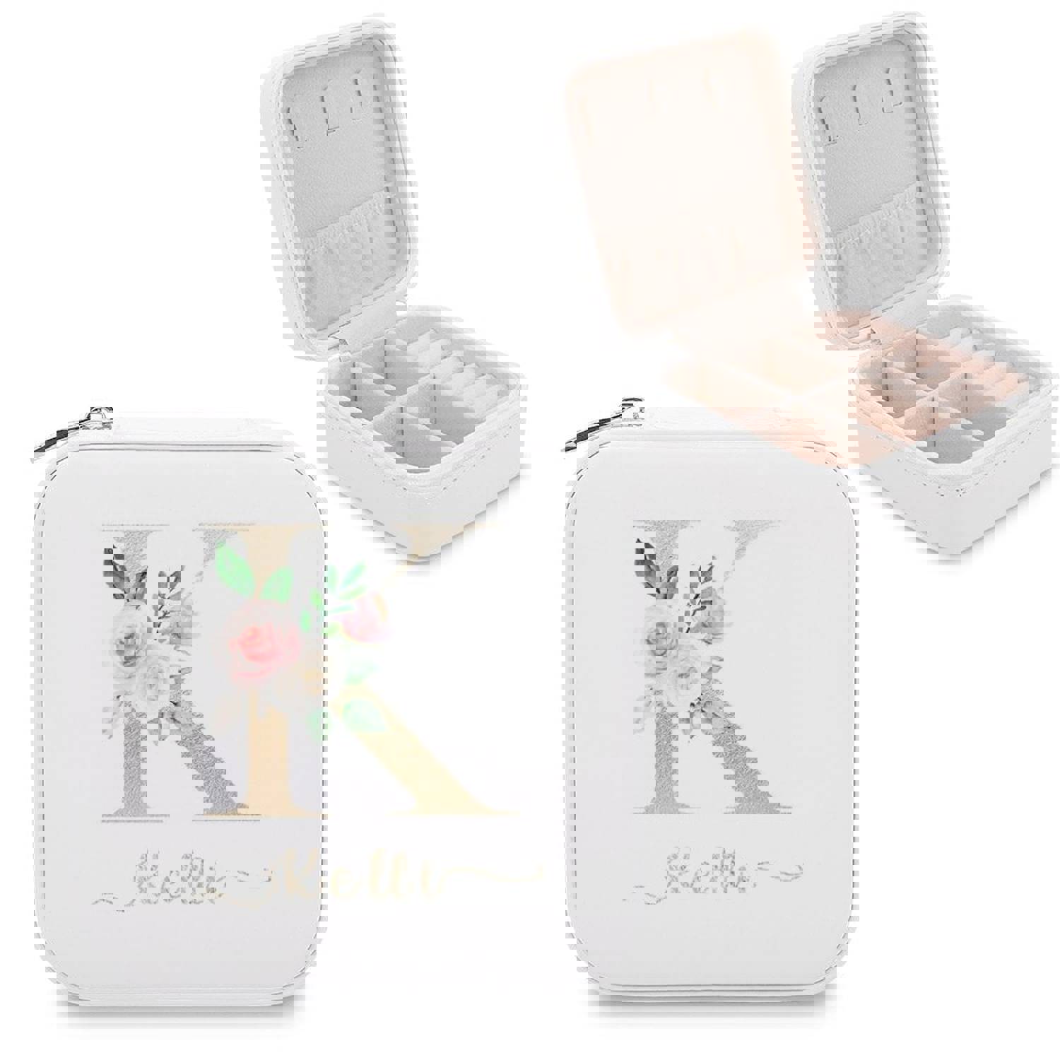 Custom Name & Initials Travel Makeup Box Jewelry Storage Organizer for Women