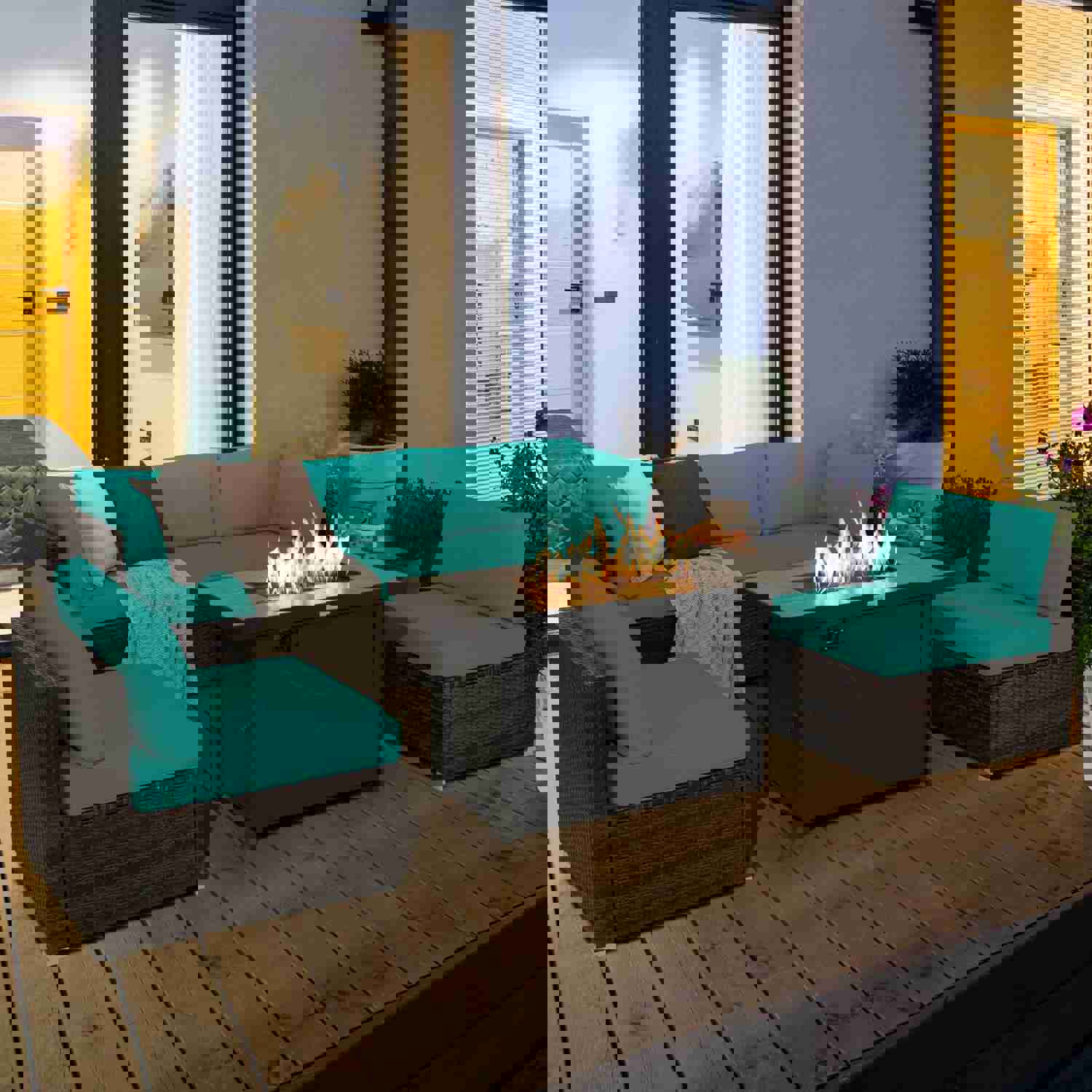 Tangkula 7-Piece Patio Furniture Set with 42" Fire Pit Table (60,000 BTU)