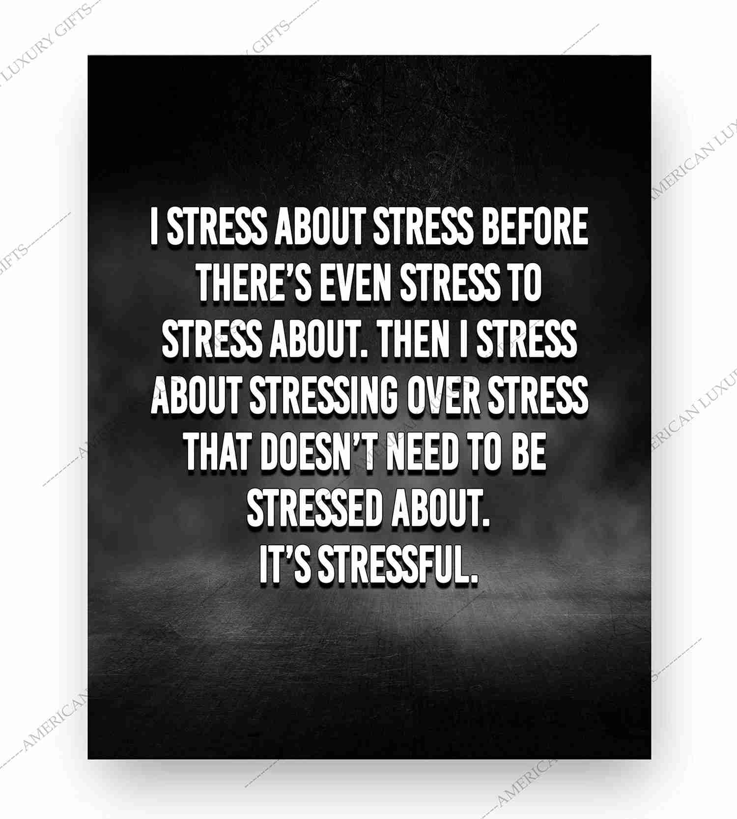 I Stress About Stress-Its Stressful - Funny Typographic Wall Art Print - 8 x 10 - Ready To Frame