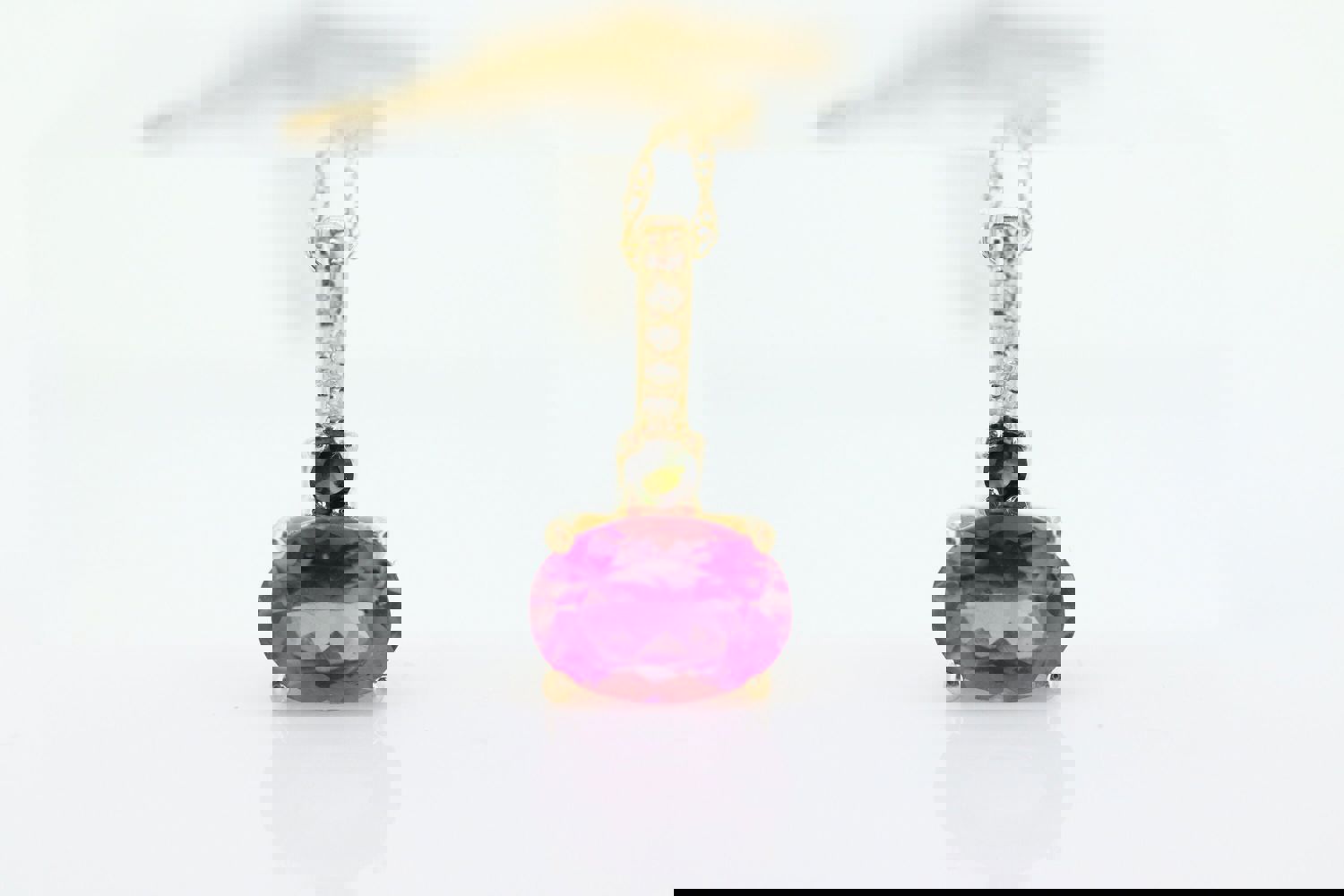 14k Pink and Green Tourmaline Solitaire Pendant Necklace