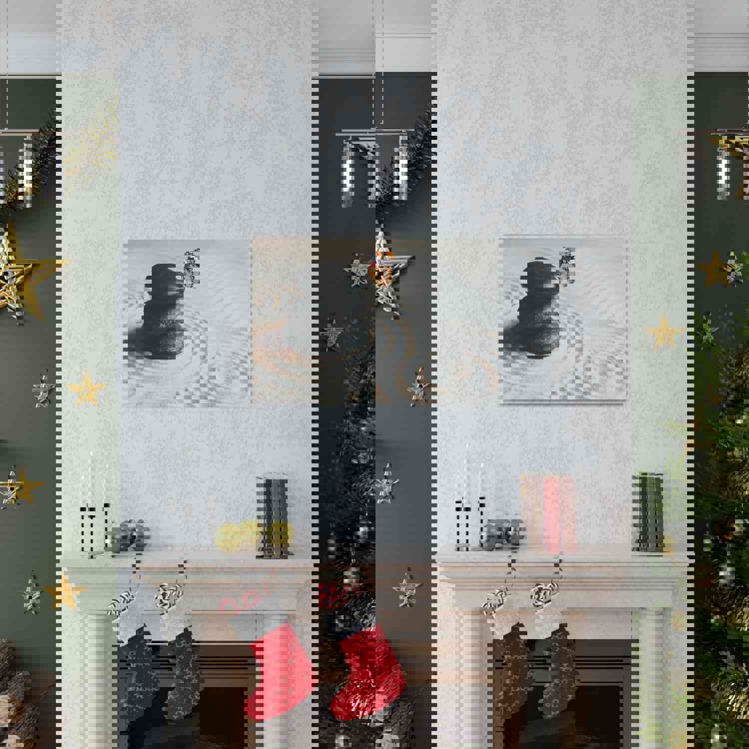 Stones on Sand Forest Floral Nature Photography Canvas Wall Art