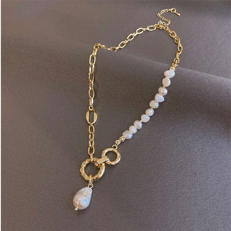 Vintage Baroque Irregular Pearl Pendant Necklace - Japanese & Korean Fashion Women's Jewelry