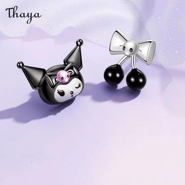 Thaya Cartoon Bow Cherry Black Earrings