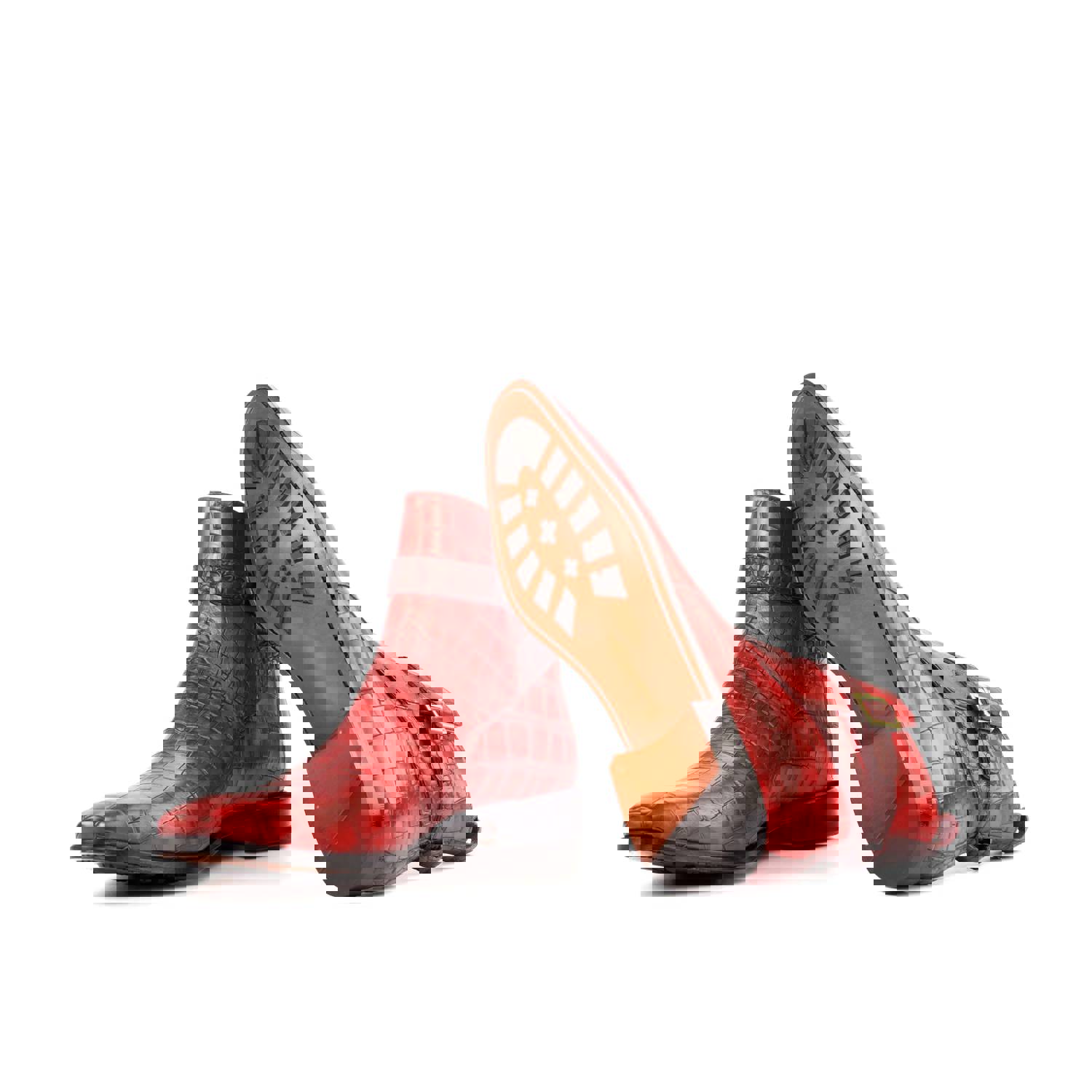 DapperFam Rohan Mens Italian Croco Embossed Leather Jodhpur Boot in Red/Burgundy