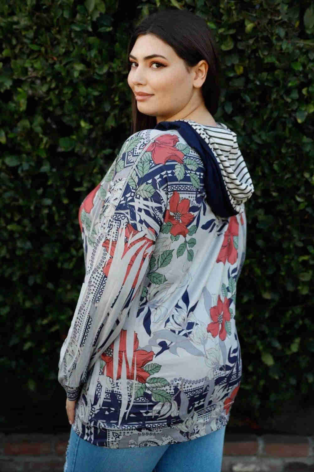 Colorful Floral Zip Up Hoodie