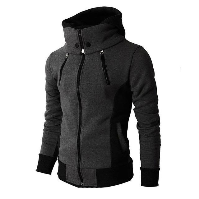 New Men's Slim Zipper Hoodie - Casual Turtleneck Sweatshirt