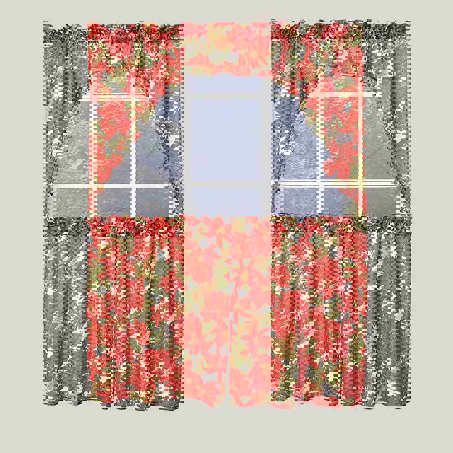 European Seasonal Botanical Kitchen Curtain Set - Swag 60x36, Tiers 30x36 Inches