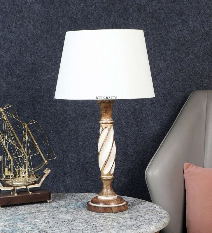 BTR CRAFTS Twister Wooden Table Lamp (Bulb not Included)