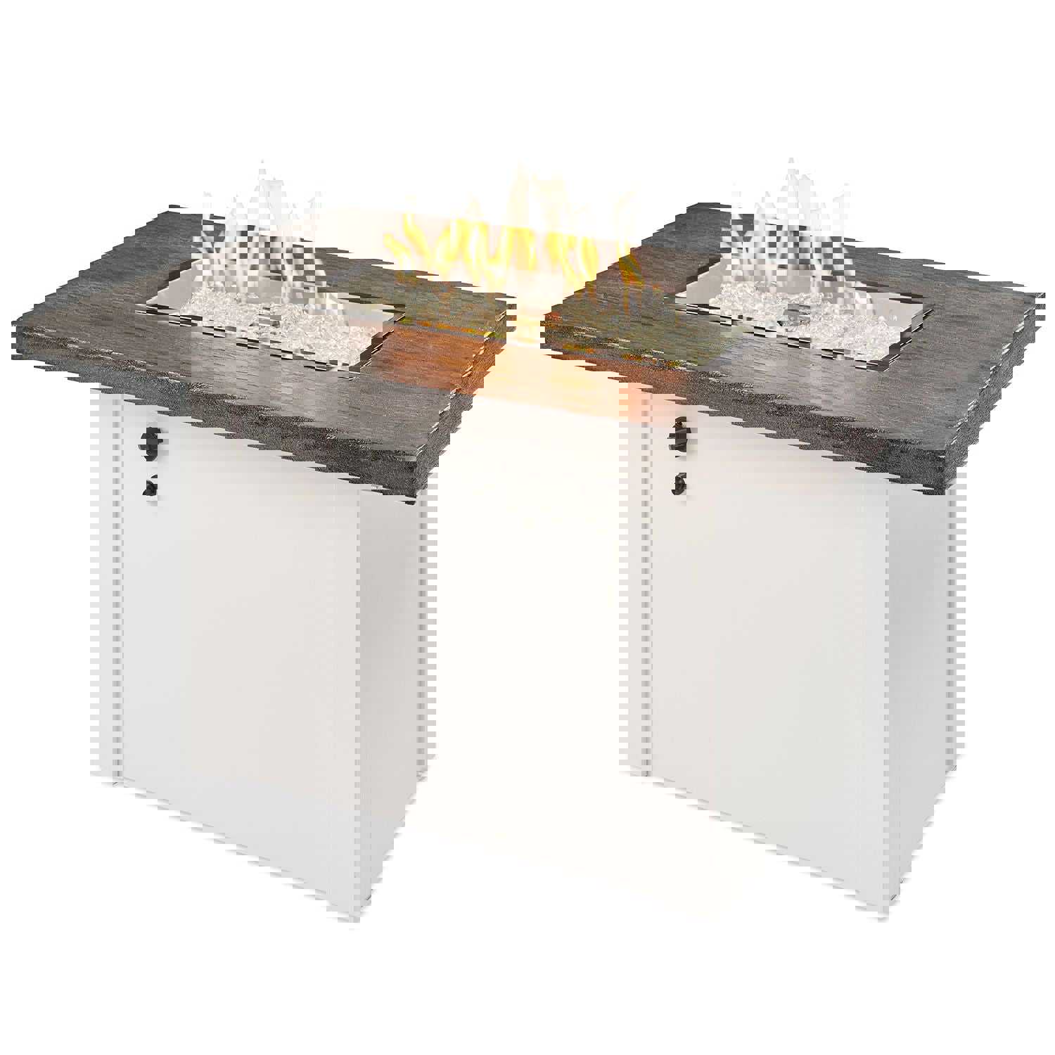 Outdoor Greatroom - Driftwood Havenwood Rectangular Gas Fire Pit Table with White Base