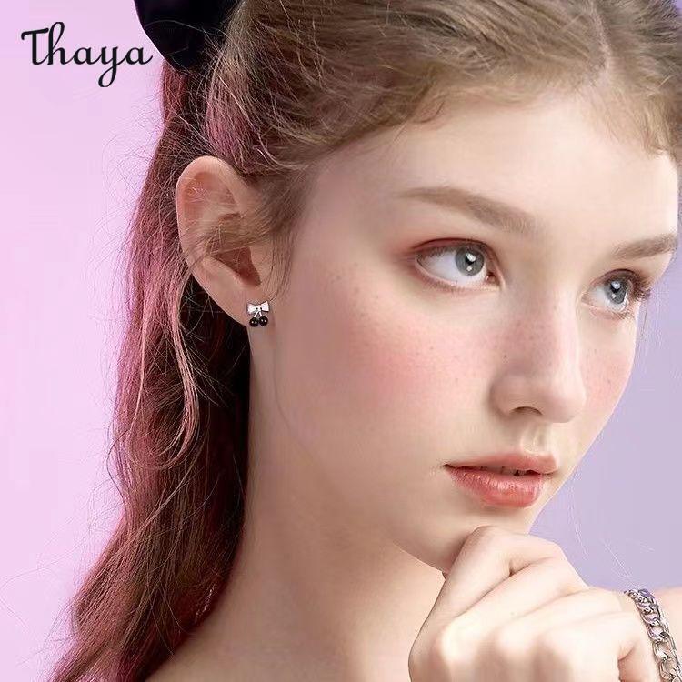 Thaya Cartoon Bow Cherry Black Earrings