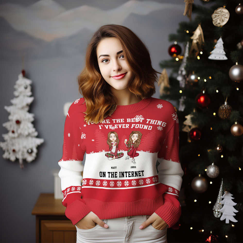 Personalized Ugly Sweater Christmas Gifts For Friends - Custom Hairstyle Clothes Name Besties