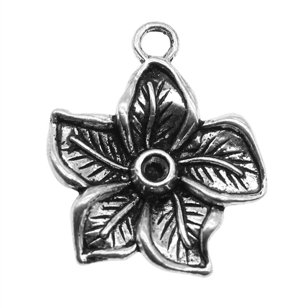 10pcs Antique Silver Flower Charms for Jewelry Making