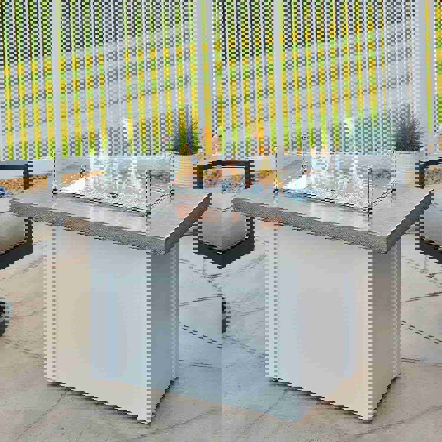 Outdoor Greatroom - Driftwood Havenwood Rectangular Gas Fire Pit Table with White Base