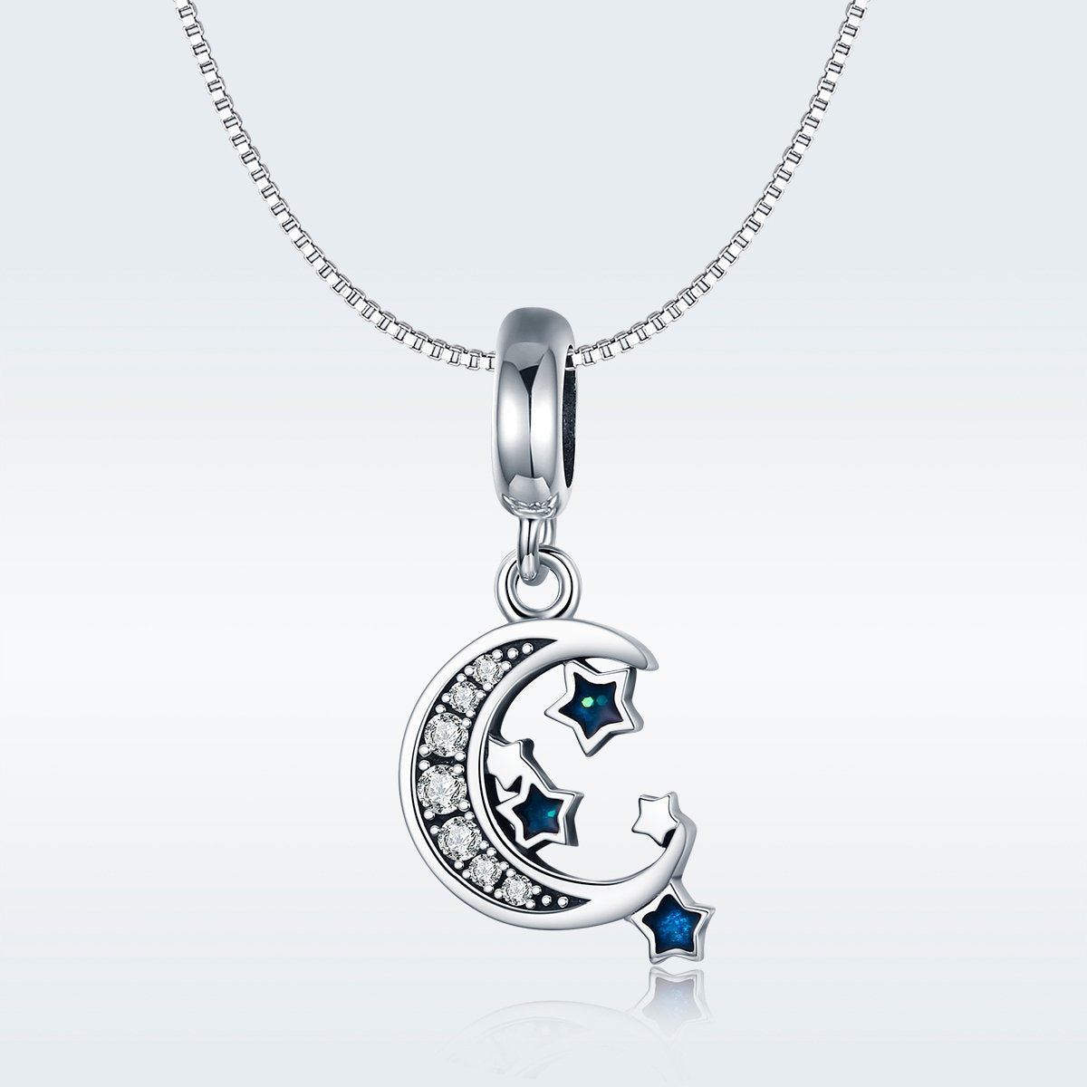 Sterling 925 Silver Moon and Blue Star Pendant for Pandora & European Charm Bracelets