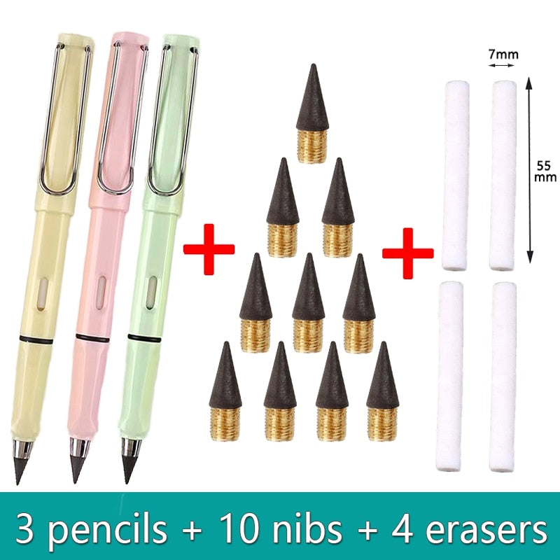 17pcs/Set Infinity Pencils - No Sharpening, No Ink, Kawaii Unlimited Writing Pens for School and Art